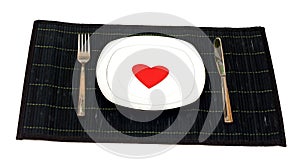 Bamboo placemat with plate fork and knife