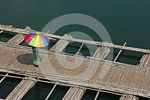Bamboo raft bridge