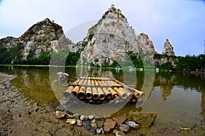 Bamboo raft At Khao Ngu Stone Park , Ratchaburi , Thailand