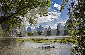 Bamboo raft on Li river Guilin Xingping Town, Fishing Village, Guangxi