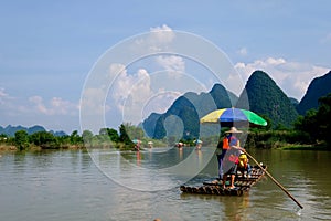 Bamboo raft on LijiangLi river at Yangshuo Guilin China
