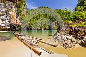 Bamboo raft in the Phang Nga bay photo