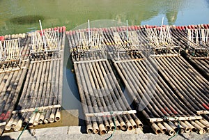 Bamboo raft by the river