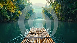 bamboo raft river journey thailand landscape view