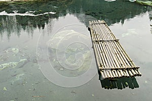 Bamboo raft in shallow water