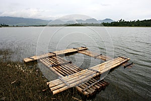 A bamboo raft in Situ Cileunca, Pangalengan, West Java, Indonesia. photo