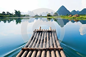 Bamboo raft on Li River, China photo