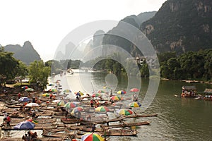 Bamboo rafting on Li-river, Yangshou, China