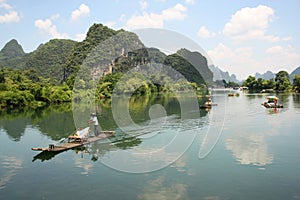 Bamboo rafting on Li-river, Yangshou, China