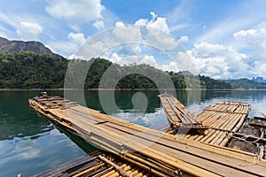 Bamboo rafting on river, ratchaprapha dam, Thailan