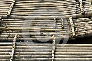 Bamboo rafts waiting for tourists photo