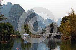 Bamboo rafts on Yulong river near Yangshuo town, China