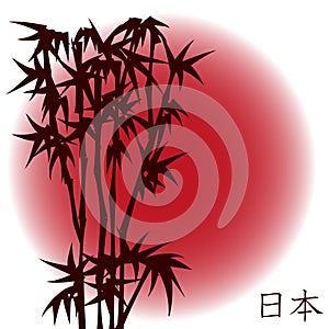 Bamboo on red sun - japanese theme