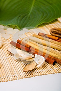 The bamboo and shell of an exotic fruit
