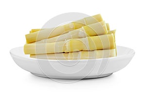 Bamboo shoot in plate on white background