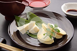Bamboo Shoot Sashimi with Soy Sauce and Sake, Japanese Food
