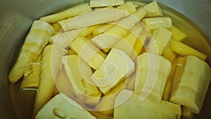 Bamboo shoots sold in the market in Asia