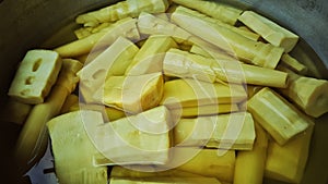 Bamboo shoots sold in the market in Asia