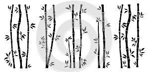 Bamboo silhouette stem bundle leaf borders set exotic plant engraving ink sticks shape branches