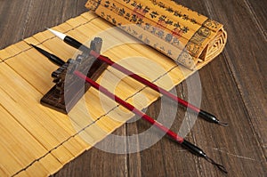Bamboo slips and brush