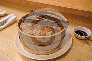 Bamboo steamer in Asian restaurant