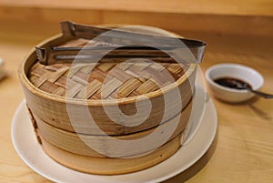 Bamboo steamer in Asian restaurant