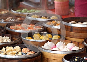 Bamboo Steamers with Dim Sum Dishes