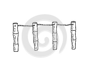 Bamboo sticks and rope fence of Japanese garden equipment vector illustration