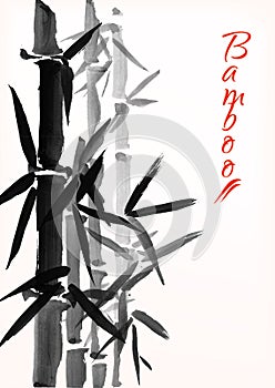 Bamboo sumi-e ink painted card