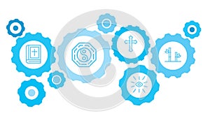 Bamboo symbol vector icon blue gear set. Abstract background with connected gears and icons for logistic, service, shipping,