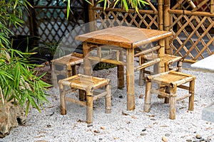 Bamboo table and chairs in Japanese garden