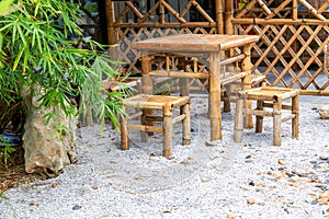 Bamboo table and chairs in Japanese garden