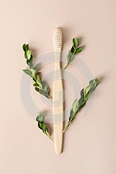 Bamboo toothbrush with green leaves