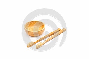 Bamboo toothbrush on white background