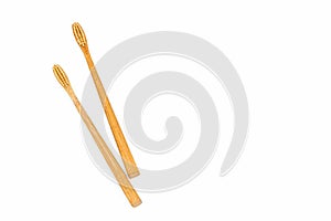 Bamboo toothbrush on white background