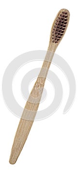 Bamboo toothbrush on white background, top view. Eco-friendly bamboo toothbrush