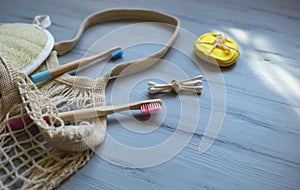 Bamboo toothbrushes and sticks, reusable discs, loofah washcloth