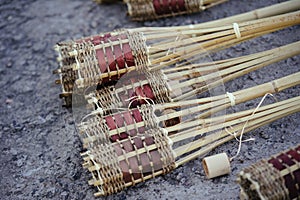 Bamboo torch, is the preparation for the holiday. photo