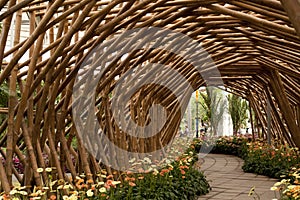 Bamboo tunnel with flower