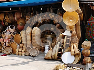 Bamboo wickerwork baskets on the thailand market place.