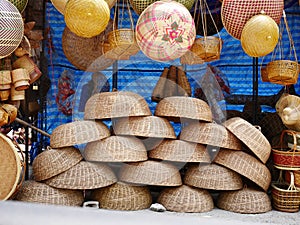 Bamboo wickerwork baskets on the thailand market place.