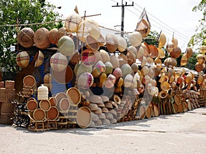 Bamboo wickerwork baskets on the thailand market place.