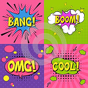 Bamg! OMG! Boom! Cool! Dynamic modern fluid mobile for sale banners set. Sale banner template design,  Comic speech bubbles.