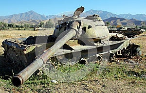 Destroyed tanks near Bamiyan, Afghanistan photo