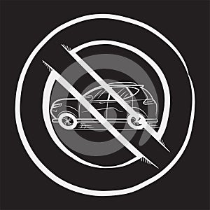 Ban Car. A Car Painted in White Chalk on a School Blackboard. Icon. Sketch. Symbol. Sign. Stock Vector Illustration