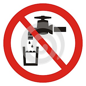Ban drinking, faucet, red circle frame,  vector icon.