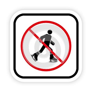 Ban Figure Skating Black Silhouette Icon. Man Skater Forbidden Pictogram. Person in Ice Skate Shoe Red Stop Circle