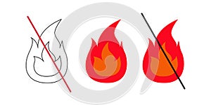 ban fire icon set. warning fire icon sign symbol collections on transparent background