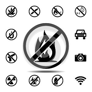 ban, forbiddance bonfire, balefire, smudge, fire icon. Simple outline vector element of ban, prohibition, forbiddance set icons