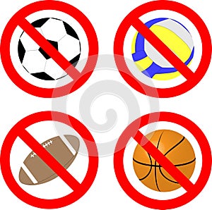 Ban game with ball icon set